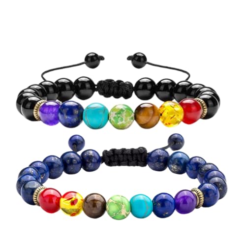 SGERUFZ Pulsera de 7 Chakras 2 piezas, pulsera de yoga de lapislázuli y...