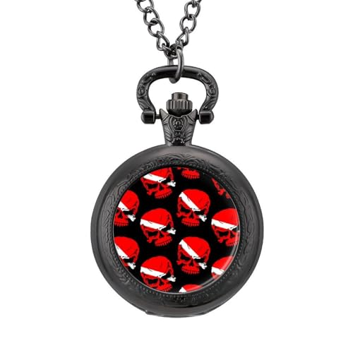 Reloj de bolsillo vintage con cadena de números arábigos a escala de cuarzo para buceo, calaveras piratas, regalos para hombres y mujeres
