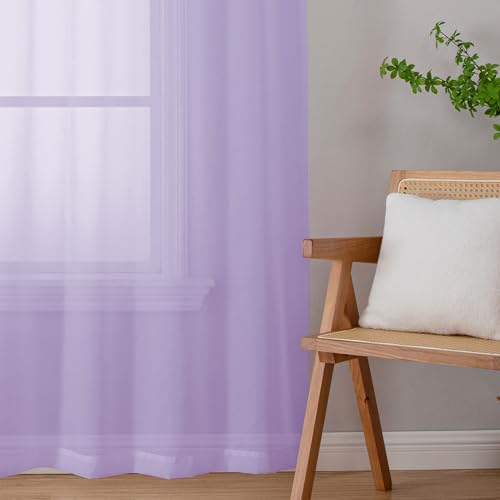 Image of OWENIE Light Purple Sheer Curtains 63 inch Length 2 Panels Set, Rod Pocket Light Filtering Fimly Sheer Curtains for Bedroom Living Room, Soft Solid Color Voile Sheer Curtains, 42Wx63L inch