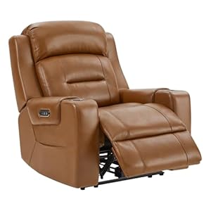 Watson & Whitely Genuine Leather Power Recliner Chairs for Adults, Lay Flat Recliner with Power Headrest, USB Ports and Cup Holders, Electric Reclining Chair for Living Room, Bedroom, Saddle Brown