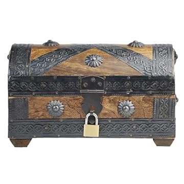 Brynnberg Scrigno del Tesoro con Lucchetto Vintage Bauletto Stile Antico per Accessori Gioielli Oggetti di Valore, Cassaforte in Legno, Idea Regalo Decorativa 20x11x11cm