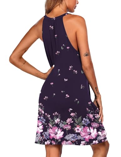 Image of Ekouaer Nightgowns for Women Sleeveless Sleep Shirt Pleated Sleepwear Racerback Night Shirt Ladies Sleep Dress