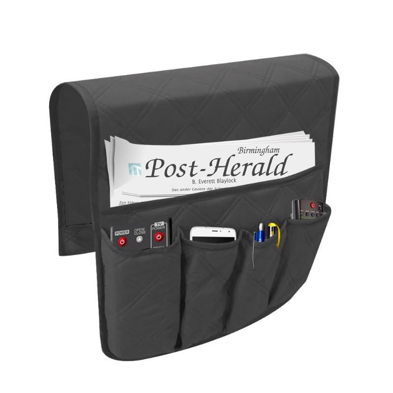 Tasca Portaoggetti Letto, Organizer Letto, Tasca da Letto Portaoggetti, Porta Oggetti Letto, Porta Telecomando da Divano per Libri, Riviste, Ipad, Cellulare, Telecomando, Grigio Scuro
