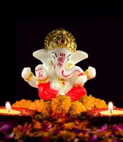 Idole de Ganesh de qualité supérieure finition marbre et couronne dorée - 2