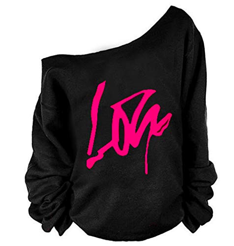 Image of MAGICMK Woman's Sweatershirt Lips Print Causal Blouse Off The Shoulder Long Sleeve Loose Slouchy Pullover Plus Size Tops