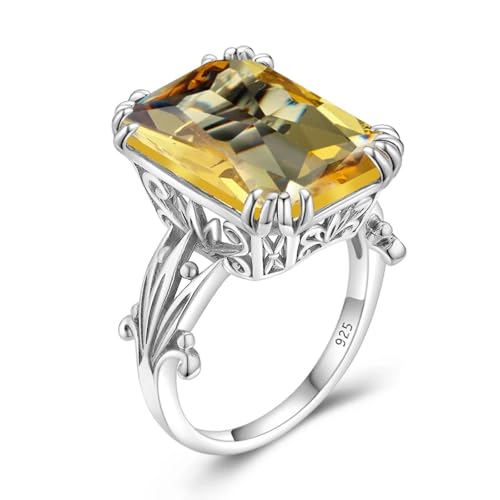Bague améthyste homme femme cadeau de prestige, anneau citrine rectangle avec écrin de fête