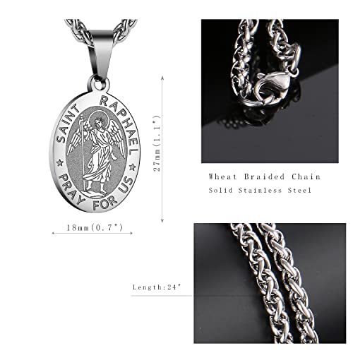 P. BLAKE Oval Saint Christopher/Michael/Joseph/Jude/Virgin Mary/Joseph/Francis/Patrick/Anthony/Benedict/Thomas Necklace for Men Women, Stainless Steel Catholic Patron Pendant with Chain 24 Inches