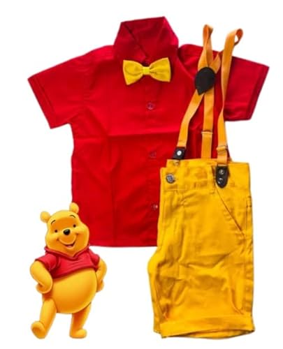 Ursinho Pooh Kit Roupa Conjunto Infantil Menino 4 Peças Camisa Gravata Bermuda e Suspensório Anivers