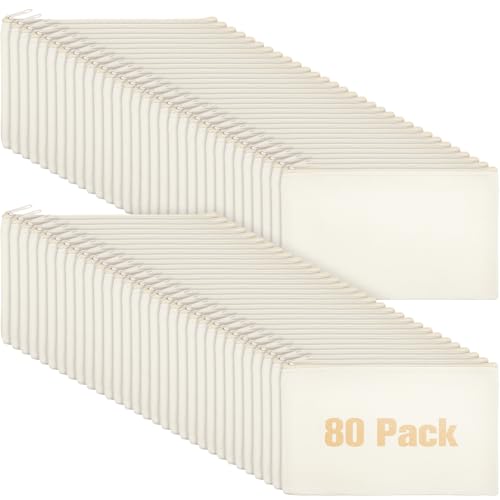 Image of Reginary 80 Pack Canvas Zipper Makeup Bags Bulk Pencil Pouches Blank DIY Craft Canvas Cosmetic Bag Pouch with Zipper for Makeup Cosmetic Toiletry Stationary Storage(All Natural)