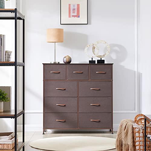 Somdot Dresser, 9-Drawer Fabric Storage Tower For Bedroom, Nursery, Entryway, Closets, Tall Chest Organizer Unit With Large Capacity Fabric Bins - Coffee Brown/Dark Walnut #TOP1