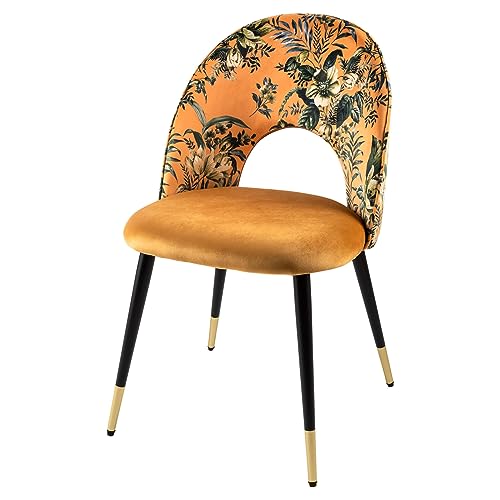 Riess Ambiente Design Stuhl PRÊT-À-Porter gelb Samt florales Muster und goldene Fußkappen