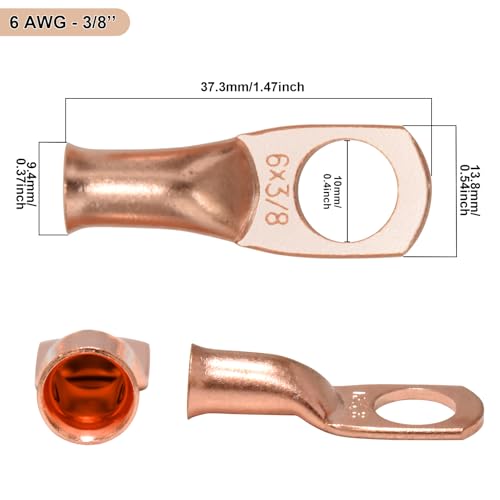 Image of iGreely 6 AWG Battery Cable Pure Copper 6 Gauge Welding Battery Cable Wires with 3 /8'' Lugs for Automotive Solar Panel Inverter Trolling Motor RV Marine Boat,Replacement Parts & Accessories 2ft /60cm