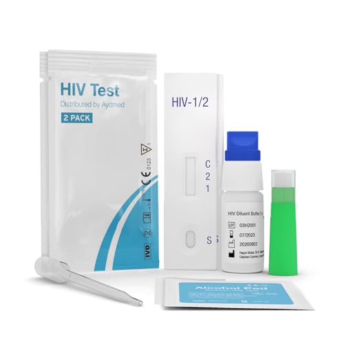 SICURO E STERILE: Prodotto in uno stabilimento di produzione certificato, ciascuno dei due kit per test rapidi dell'HIV forniti è composto da una cassetta per test HIV confezionata in una busta di alluminio sterile e una salvietta imbevuta di alcol, lancetta di sicurezza, pipetta e flacone di tampone soluzione confezionata in un sacchetto a chiusura lampo per mantenere l'efficacia e prevenire la contaminazione.