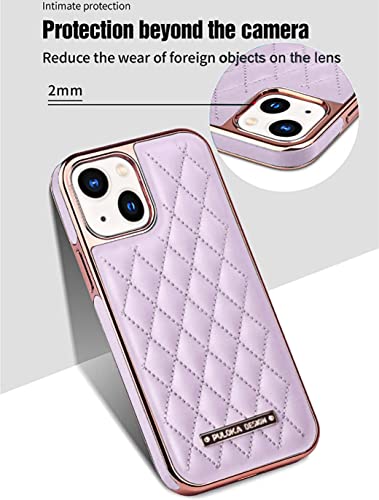 Image of PULOKA iPhone 14 Plus Vegan Leather Back Cover Royal Diamond Pattern with Electroplated Case Compatible for Apple iPhone 14 Plus 6.7 inchinch - Purple