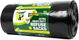 BIN IT 10 Ultra Heavy Duty, 120 Litre XL Refuse Sacks, Bin Bags, Bin Liners, 80kg Lift Tested, Super Strong, 60 μm, Perfect for Household, Office, Garden, Commercial, DIY, Caterers, Builders