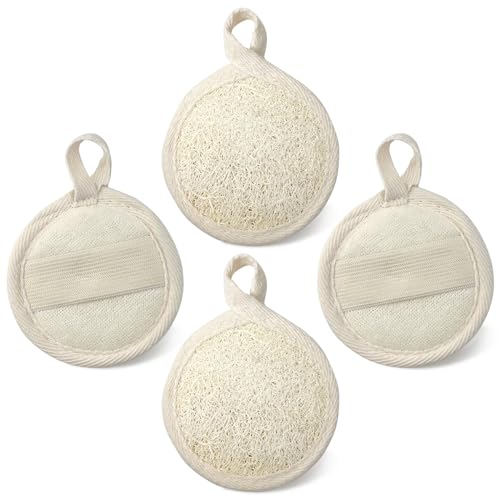 Natural Face Exfoliating Loofah Pad Scrubber - 4-Piece Facial Cleansing and Makeup Remover Set