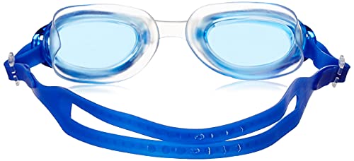 Image of I-SWIM LADIES COSTUME IS-104 ROYAL /WHITE LINES SIZE 3XL WITH GOGGLES SILICON JOINTLESS WITH BOX BLUE