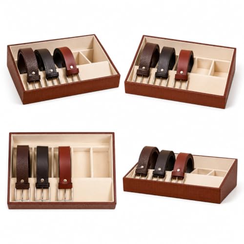 Image of La Trove 5 Slot Belt Organizer Display Tray for Men, Brown | Stackable tray keeps formal, casual and leather belts arranged neatly in wardrobe, closet, drawer, dresser or dressing table