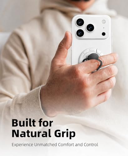 Image of RIGGEAR Magnetic Phone Grip and Stand for MagSafe Phones Cases, 3in1 Magnetic Finger Ring Holder with Double Sided Magnet, Fidget Buttons, 360 Rotation Magnetic Gym Phone Stand (Glacier White)