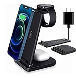 3 in 1 Wireless Charging Station, Qi-Certified 15W Fast Wireless Charger Stand for Apple Watch 5 4 3 2, AirPods Pro 2, iPhone 12 11 Pro Max Xs X Xr 8 Plus (with QC 3.0 Adapter)