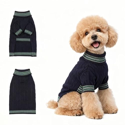 Image of Small /Medium Dog Sweater, Warm Dog Winter Coat w /Sleeves, Comfortable High Neck & Leash Hole, Premium Dog Clothes for Mini Poodle-Best for Holidays, Daily Walks S Blue
