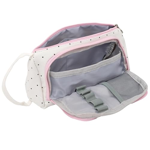 Image of Zollyss Polyester Big Capacity Pencil Case High Large Storage Pouch Marker Pen Case Simple Stationery Bag School College Office Organizer for Teens Girls & Boys (White with Black dots)