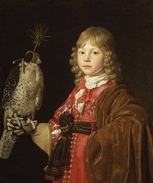GFM Painting Reproducción de pintura al óleo pintada a mano por retrato de un niño con un halcón, pintura al óleo por Wallerant Vaillant - 24 por 36 pulgadas