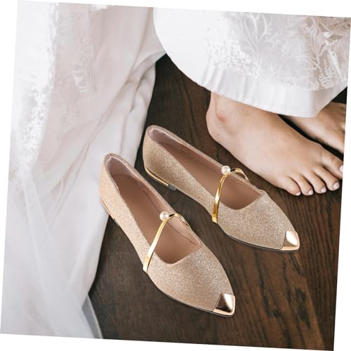 Zapatos planos dorados VANZACK con punta de perla refinada para mujer 7