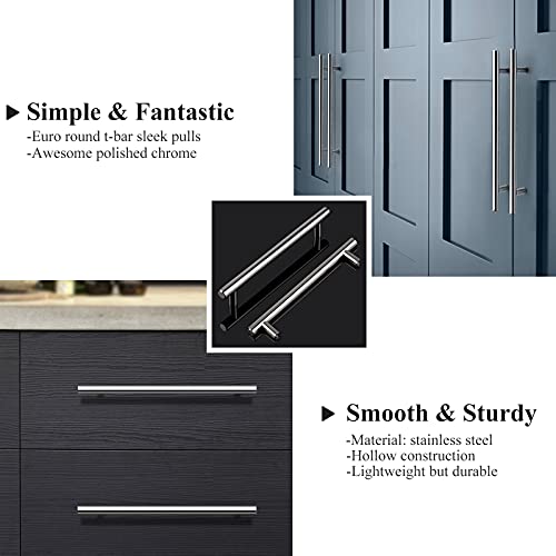 Image of Probrico 15 Pack | Polished Chrome Cabinet Pulls, 7-9 /16 Inch Hole Center, 10 Inches Total Length, Stainless Steel Euro Bar Kitchen Cabinet Pulls,Chrome Drawer Pulls