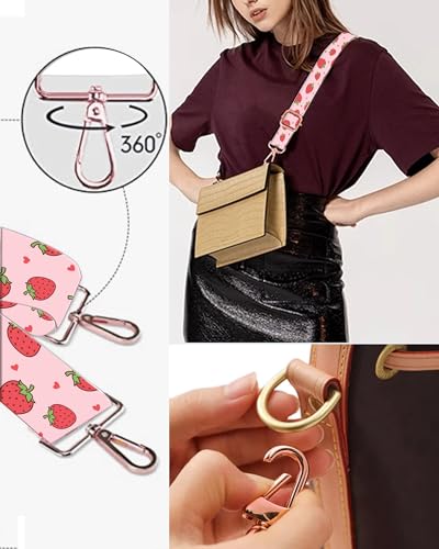 Image of Purse Straps Rose Gold Buckles Wide Shoulder Strap,Fashion Adjustable Replacement Belt for Crossbody Canvas Bag Handbag(cute strawberry)