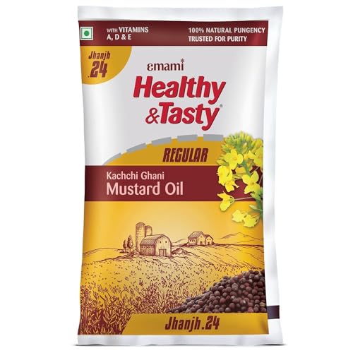 Image of Emami Healthy And Tasty Regular Kachchi Ghani Mustard Oil 825 G Pouch.