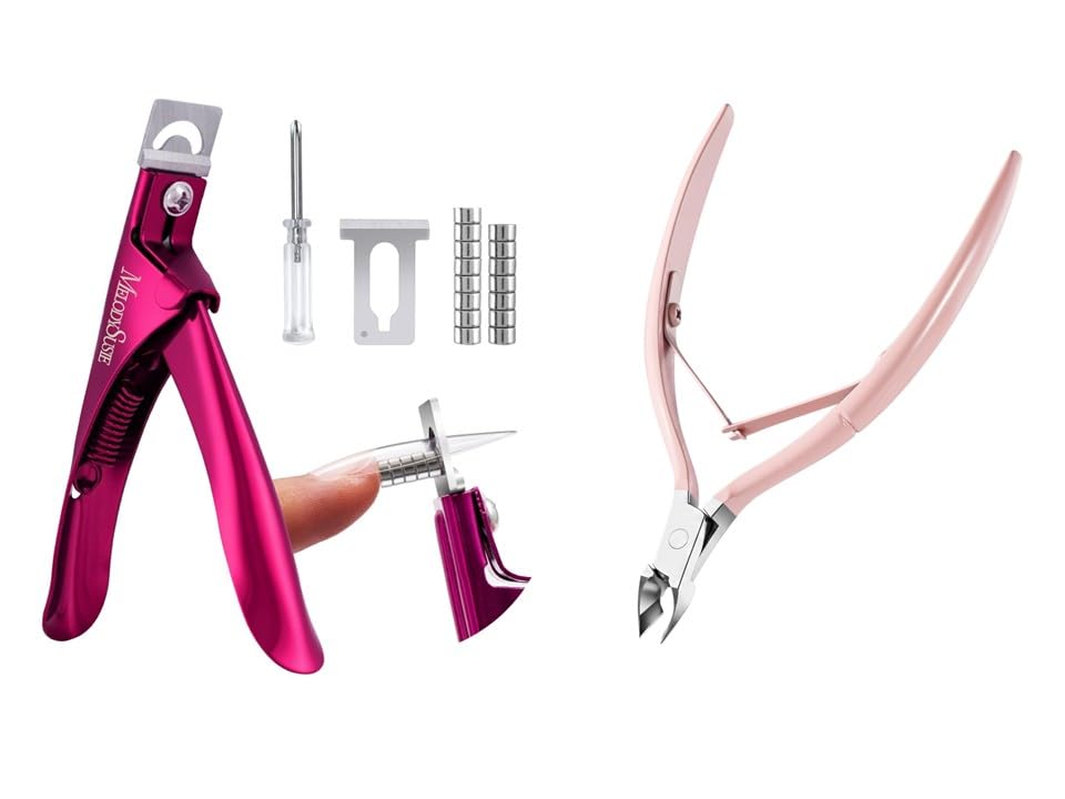 MelodySusie Acrylic Nail Clippers with 15pcs Magnet Sizers, and Cuticle Trimmer, Stainless Steel Cuticle Nipper Cuticle Remover with Double Spring and Ergonomic Handle
