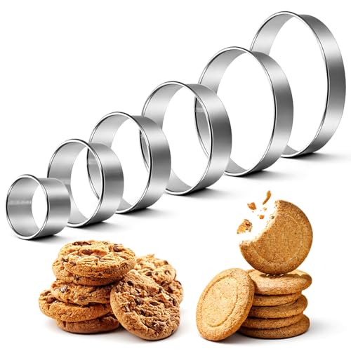 HJZHII 6 Stück Edelstahl Ausstecher Rund Ausstechform 6 Größen Ausstechformen Rund Plätzchen Ausstecher Circle Cookie Cutter Set Ringe Keksformen für Scones Donut Gebäck Kekse Kuchen Backen
