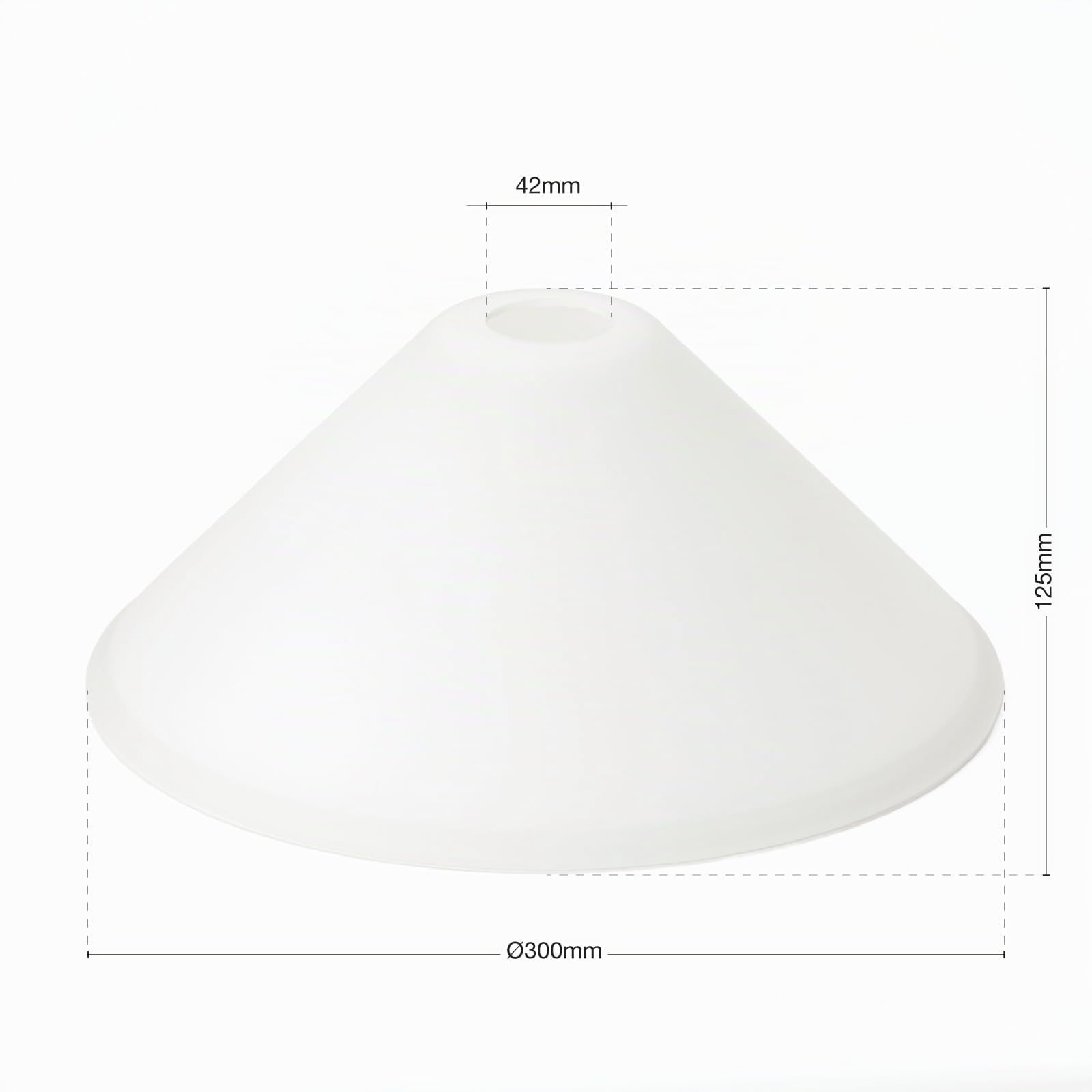 ORION LIGHTSTYLE Abat-jour en verre de rechange (Ø 300 mm), ouverture pour culot E27, hauteur 125 mm, verre de lampe, abat-jour en verre, cône en verre, mat, blanc