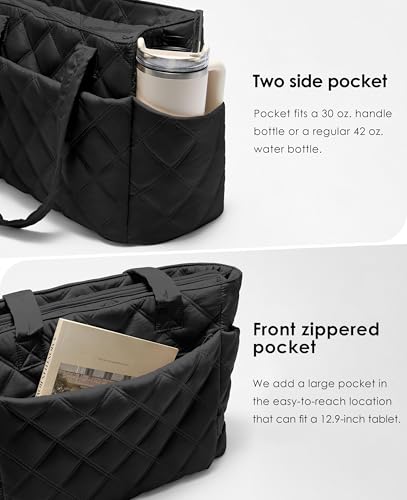 Tote Bag for Women, Lightweight Puffer Tote Work Bags with Compartments for Travel, Quilted Shoulder Bag with Zipper2