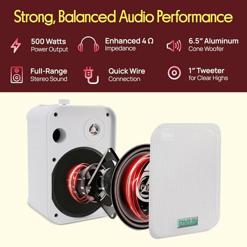 Dual Waterproof Outdoor Speaker System - 6.5 Inch Pair of Weatherproof Wall/Ceiling Mounted Speakers w/Heavy Duty Grill, Universal Mount - for Use in the Pool, Patio, Indoor - Pyle PDWR50W (White) by Pyle - Used condition - Image 2