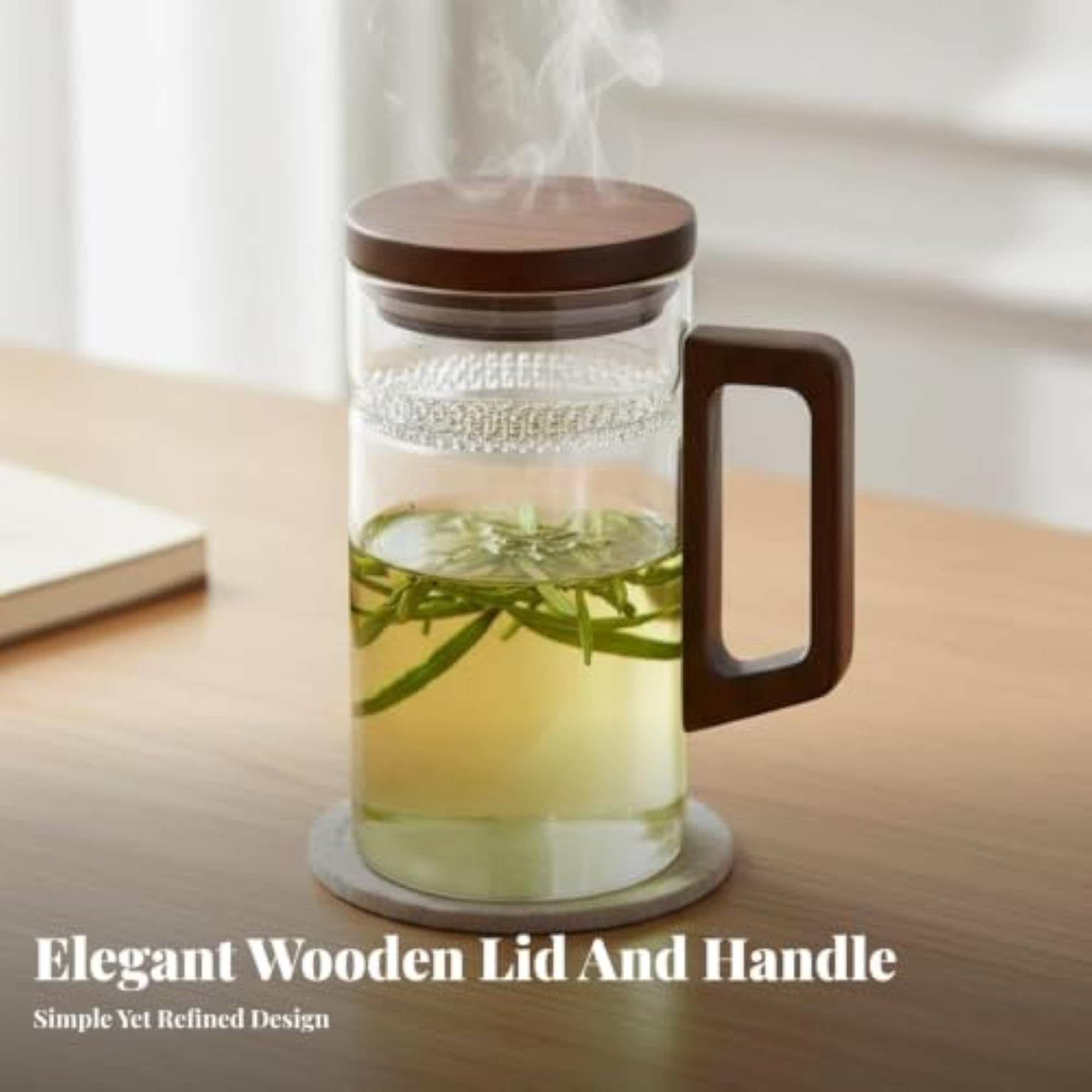 Tea Mug with Strainer and Lid, Clear Borosilicate Glass Teacup