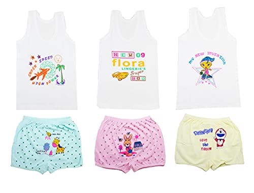 Image of White Sleeveless Vest /Baniyan and Cotton Multicolored Bloomers for Boys Pack of 6