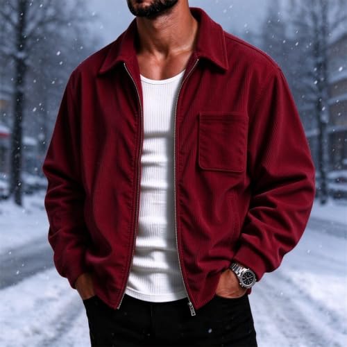 Mens Corduroy Bomber Jacket, Classic Collar Zip Up Casual Coat with Pockets - image 2
