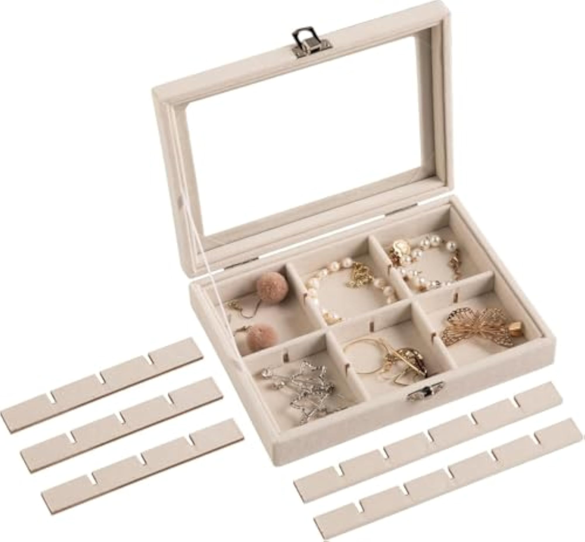 Velvet Jewelry Tray, 24 Grid Organizer with Clear Lid