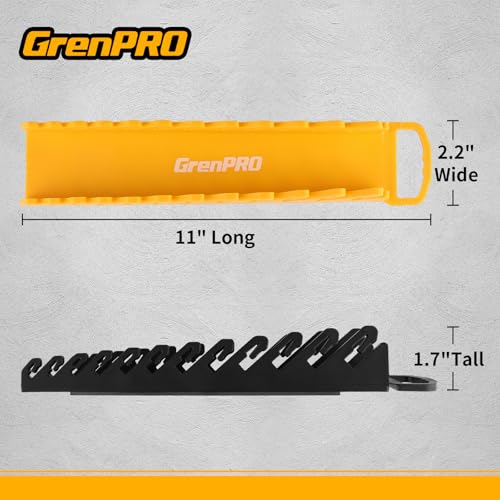 Image of GRENPRO Wrench Organizer for Tool Box, 2 Pack Magnetic Wrench Holders with Handle, SAE & Metric Wrench Rack for Tool Box Drawer Storage