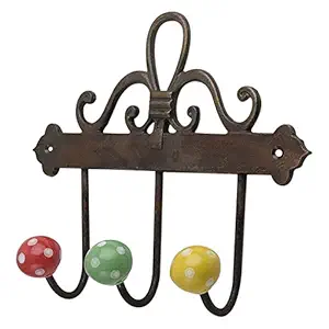 Indian-Shelf Ceramic Wall Hooks- Multicolor Wall Hangings- Dot Wall Hangers- Key Holder with Door- Hanger for Baby Clothes Hanging- Hooks for Kitchen Utensils- Cloth Hanger- Door Hanger - 3 Pack[7