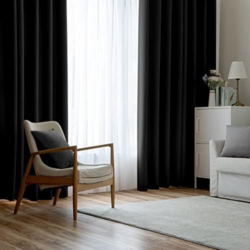 MIULEE Blackout Curtain Very Soft Solid Thermal Insulated Ring Top Decorative Darkening Curtain with Grommets for Living Room Bedroom Nursery Room 2 pieces 55" Wide by 96" Drop 140 x 245 cm Black