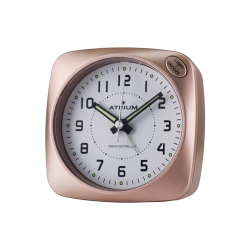Atrium Funkwecker Analog Quarz ohne Ticken große Zahlen sehr deutlich mit Licht und Snooze rosé A610-17