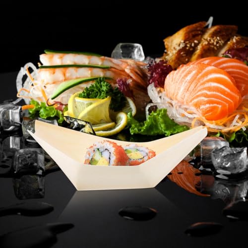 Juego de 50 platos de sushi de madera en forma de barco miniatura 5