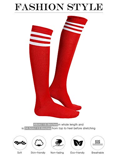 SATINIOR Triple Stripes Knee High Socks Unisex Cotton Three Knee High Tube Socks (White in Red/Black Stripe, Red in White Stripe, Black in White Stripe, 4)2