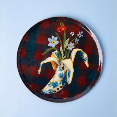 Image of The Wishing Chair Peel Appeal Metal Wall Plate | Decorative Wall Art with Banana Vase & Floral Design | Quirky Artistic Home Decor Accent for Living Room, Bedroom & Office - 19 cm