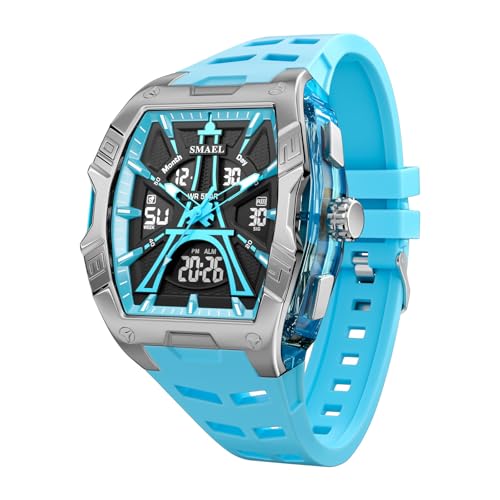 Montre pour homme SMAEL 8131 double affichage tonneau bleu clair