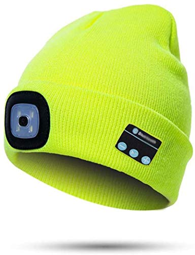 LED Beanie Light with Bluetooth Hat, Built-in Stereo Speakers & Mic, Bright Hands-Free Hat Light USB Rechargeable LED Flashlight Headlamp Winter Knit Cap for Men, Women
