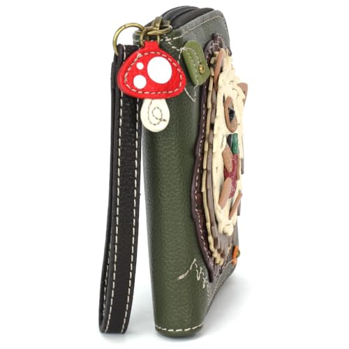 Image of CHALA Zip Around Wallet, Wristlet, 8 Credit Card Slots, Sturdy Pu Leather- Hedgehog A - olive